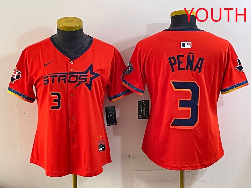 Youth Houston Astros #3 Pena Orange Fourth generation Joint Name Nike 2025 MLB Jersey style 4